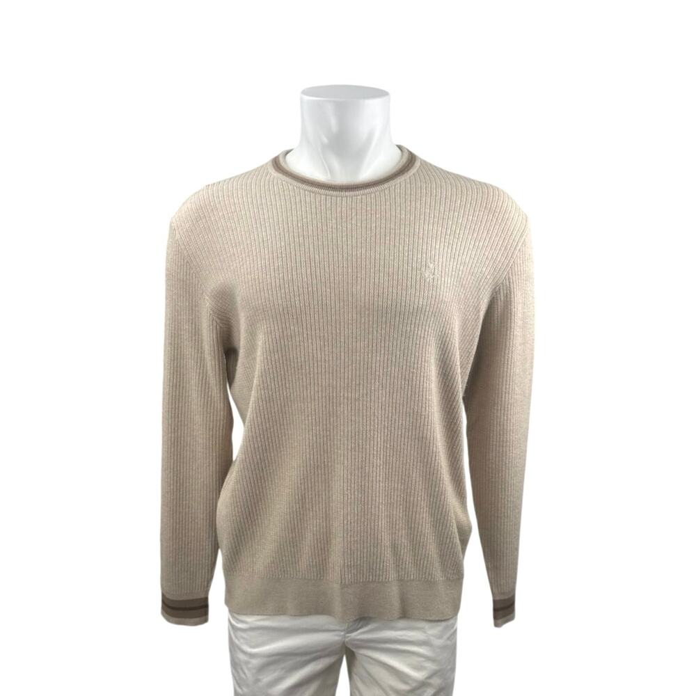 Beymen Club Men's Beige Long Sleeve Crew Neck Ribbed Knit Sweater Top Size L